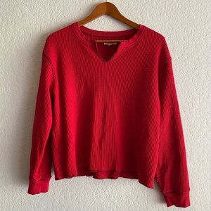 Madewell Red Waffle Knit Long Sleeve Top